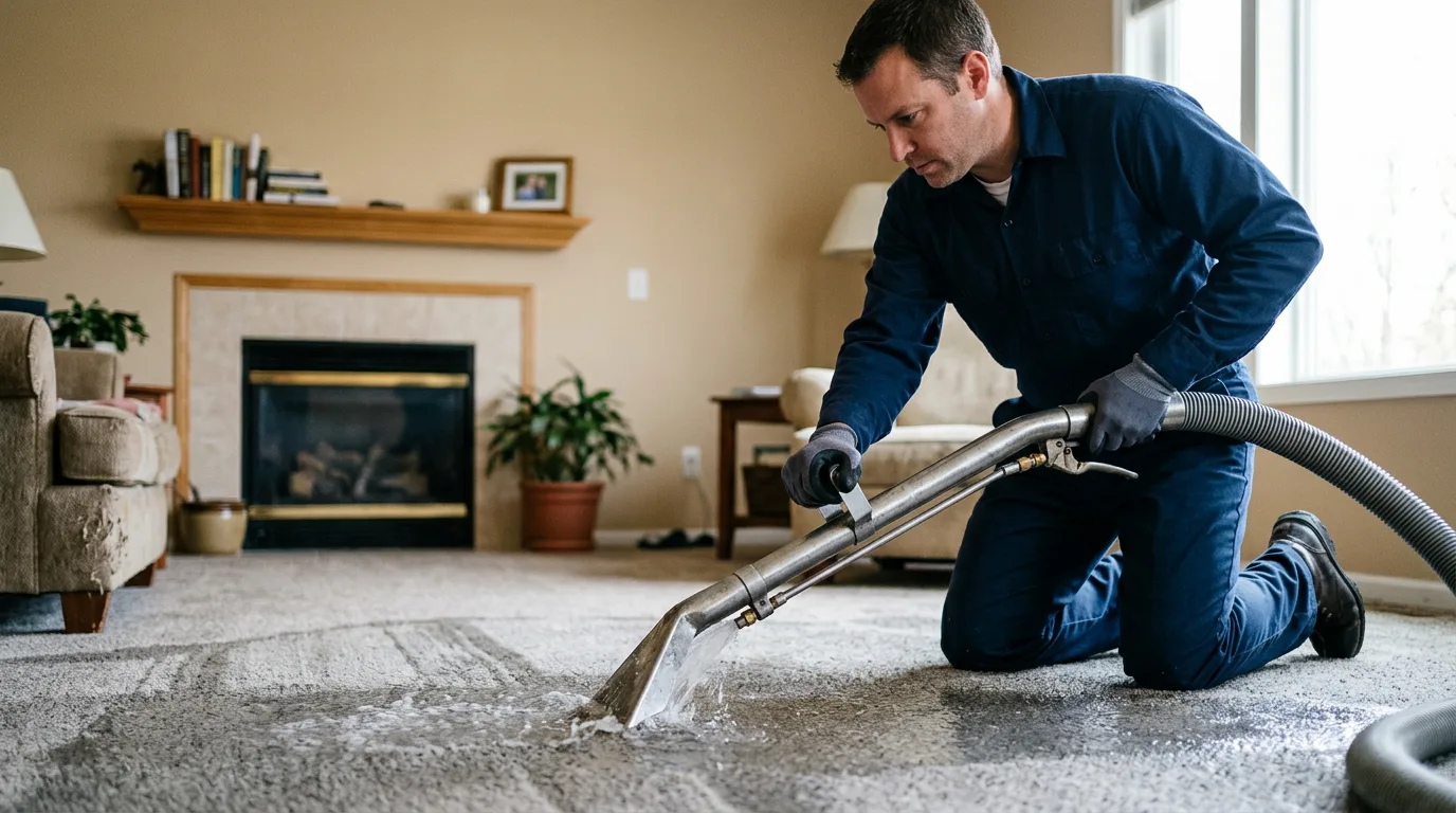 Water damage restoration technician working near Rhineland, MO